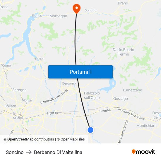 Soncino to Berbenno Di Valtellina map