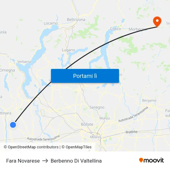 Fara Novarese to Berbenno Di Valtellina map