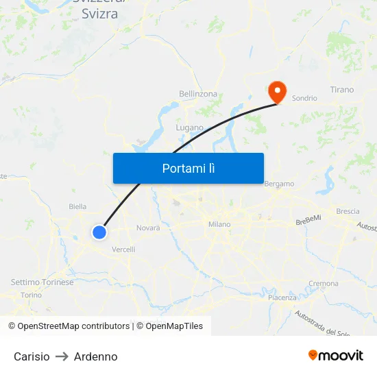 Carisio to Ardenno map