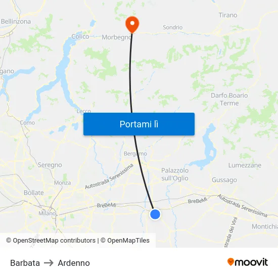 Barbata to Ardenno map