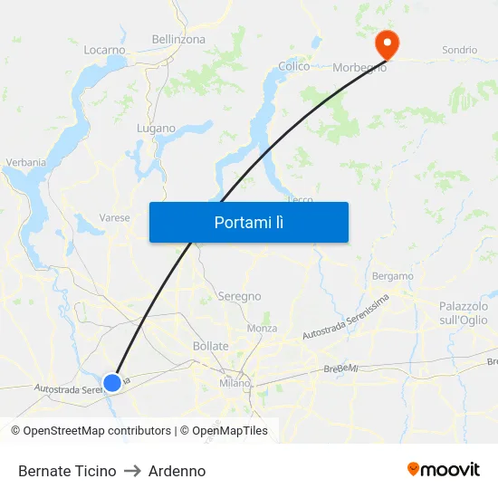 Bernate Ticino to Ardenno map