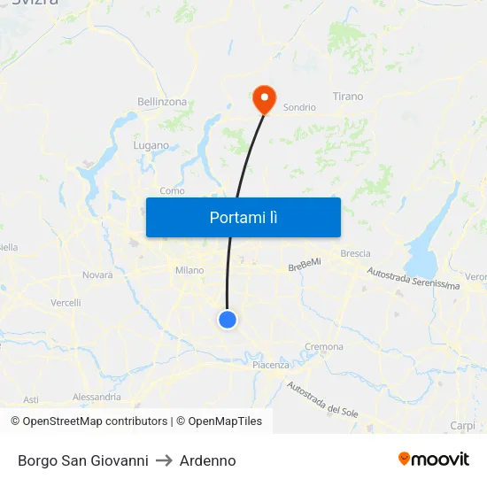 Borgo San Giovanni to Ardenno map