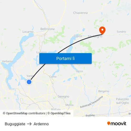 Buguggiate to Ardenno map