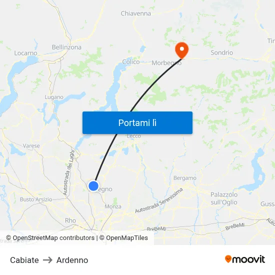 Cabiate to Ardenno map