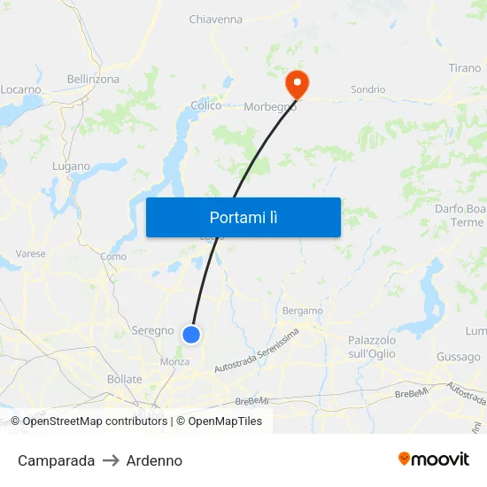 Camparada to Ardenno map