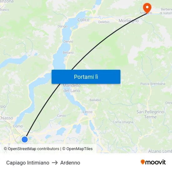 Capiago Intimiano to Ardenno map