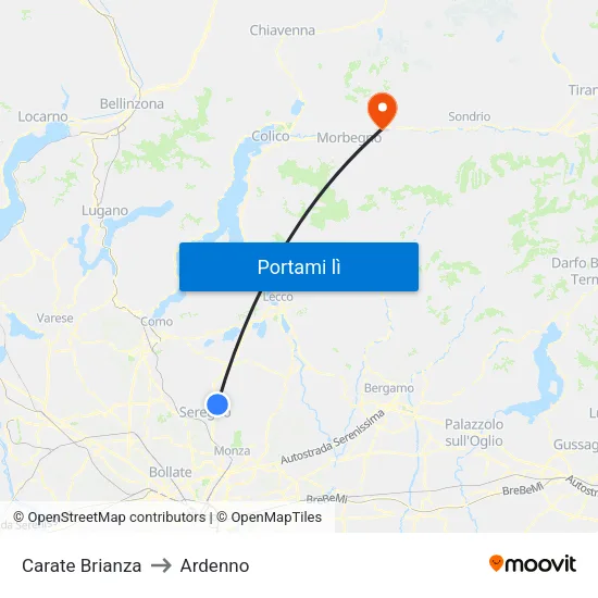 Carate Brianza to Ardenno map