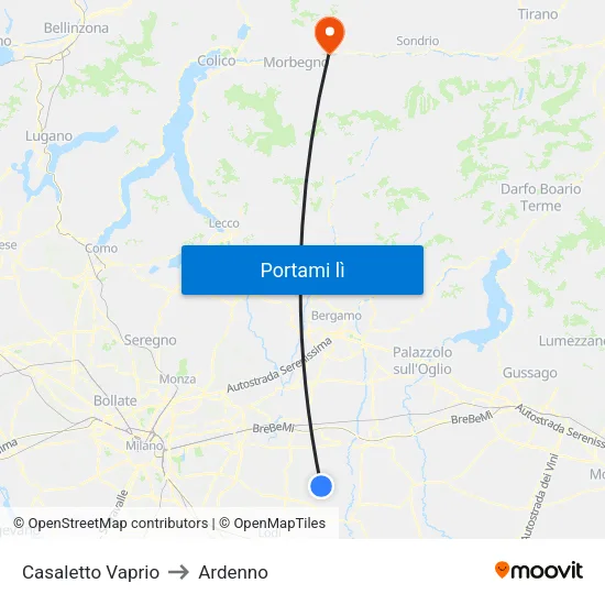 Casaletto Vaprio to Ardenno map