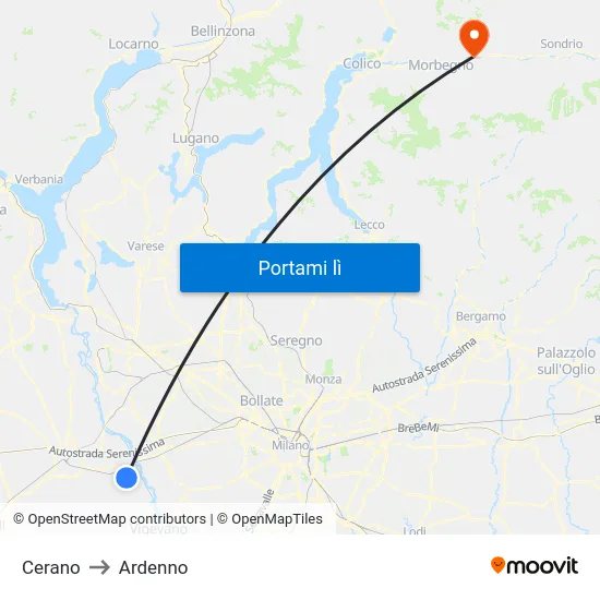 Cerano to Ardenno map