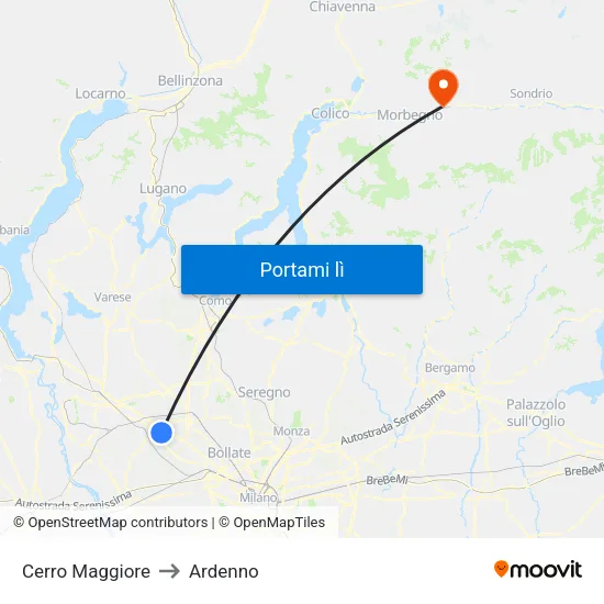 Cerro Maggiore to Ardenno map