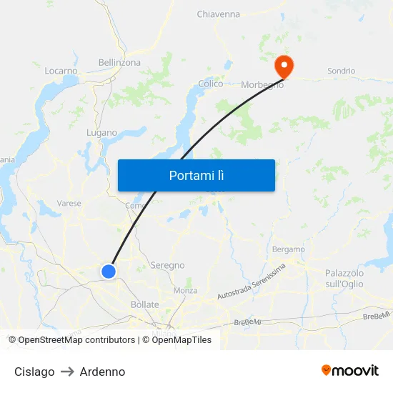 Cislago to Ardenno map