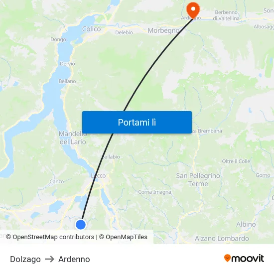 Dolzago to Ardenno map