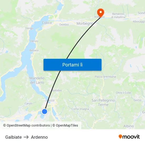 Galbiate to Ardenno map