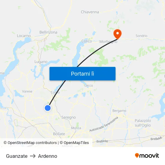 Guanzate to Ardenno map