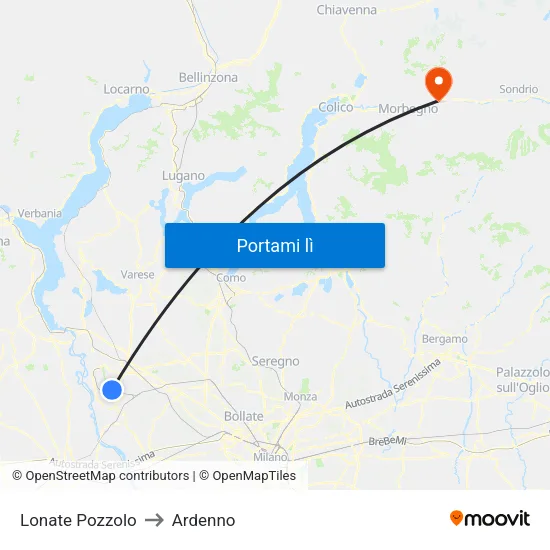 Lonate Pozzolo to Ardenno map
