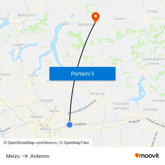 Melzo to Ardenno map