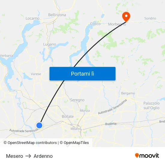 Mesero to Ardenno map