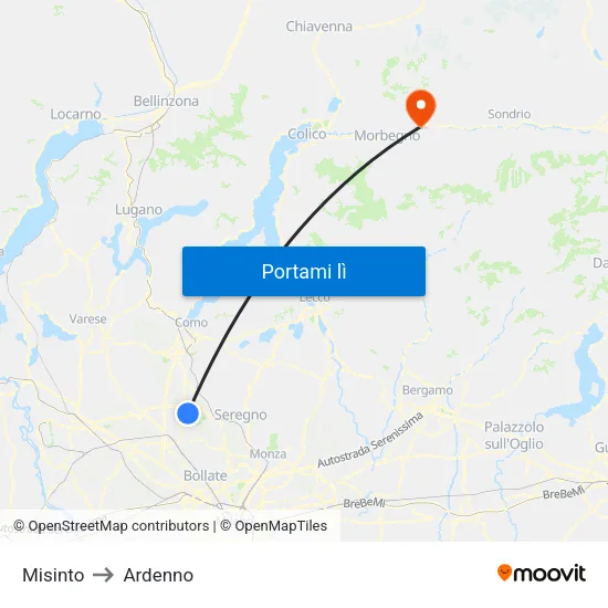 Misinto to Ardenno map