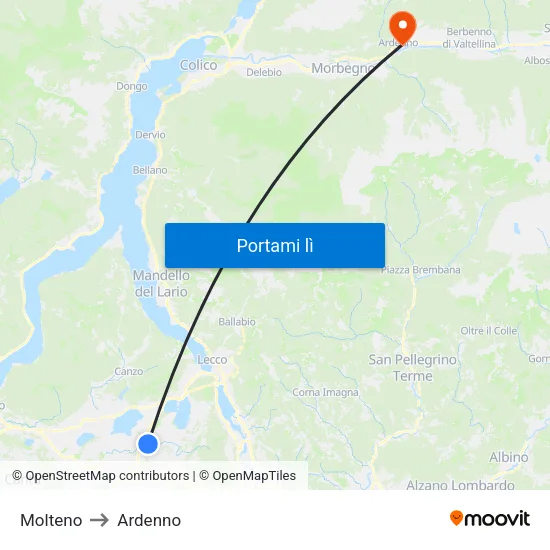 Molteno to Ardenno map