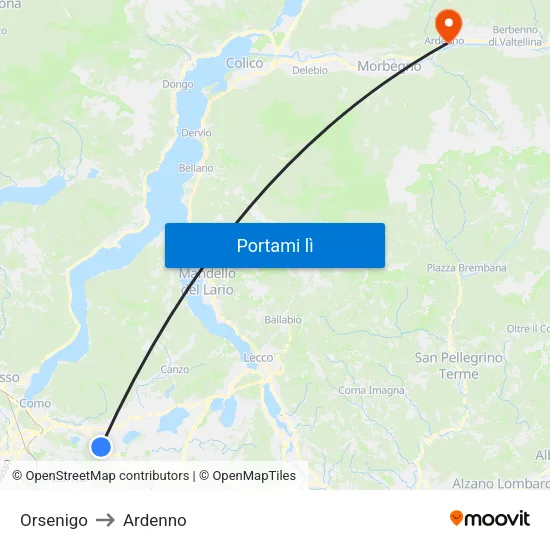 Orsenigo to Ardenno map