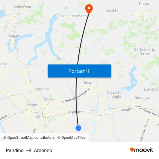 Pandino to Ardenno map