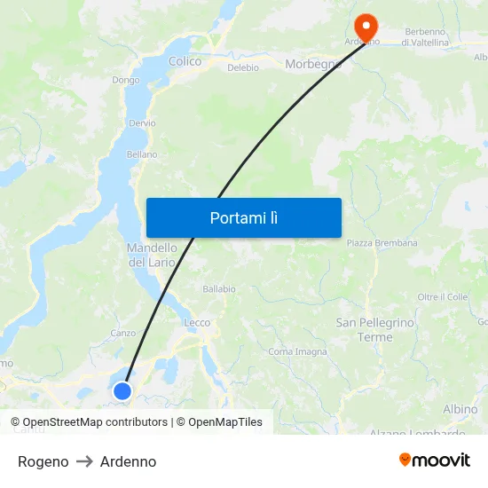 Rogeno to Ardenno map