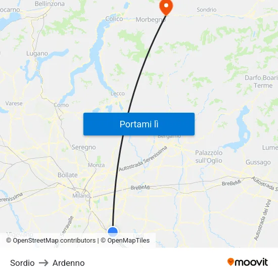 Sordio to Ardenno map