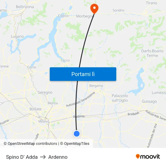 Spino D' Adda to Ardenno map