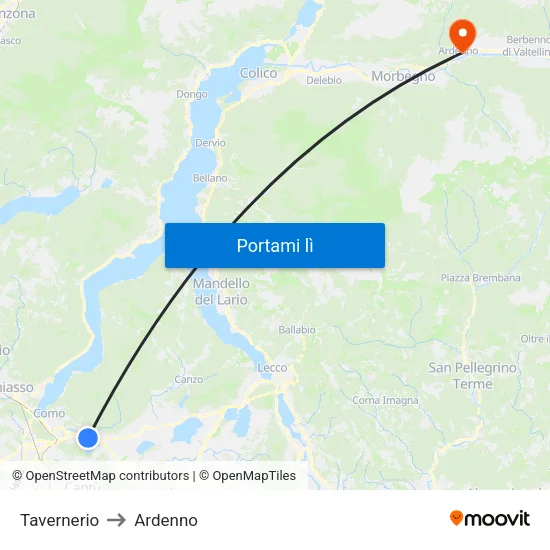 Tavernerio to Ardenno map