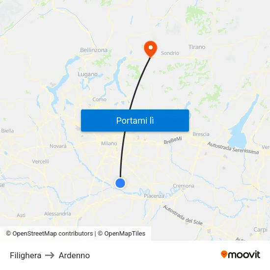 Filighera to Ardenno map