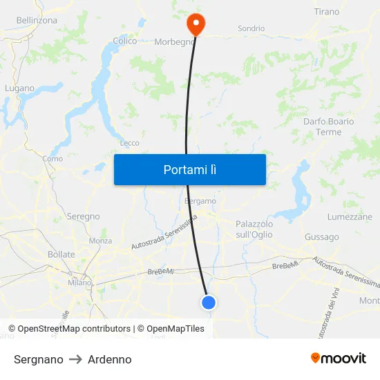 Sergnano to Ardenno map