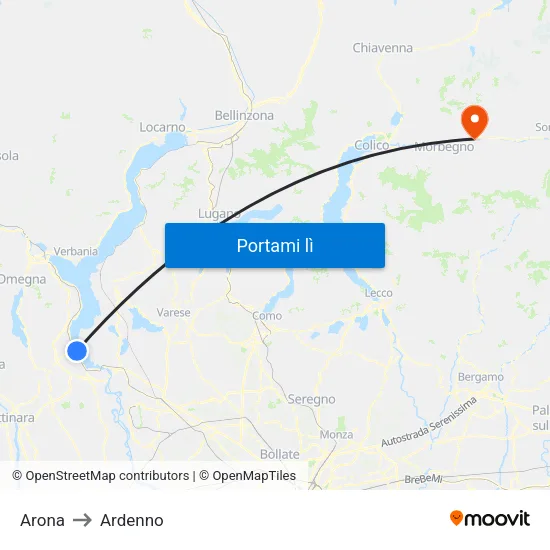 Arona to Ardenno map