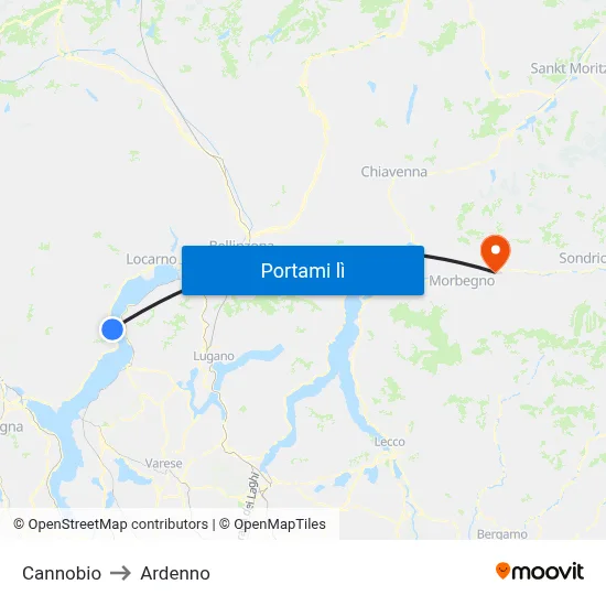 Cannobio to Ardenno map