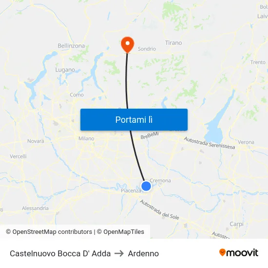 Castelnuovo Bocca D' Adda to Ardenno map