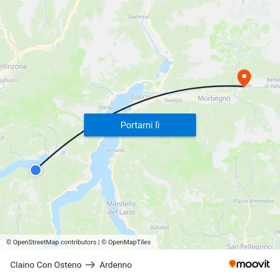 Claino Con Osteno to Ardenno map
