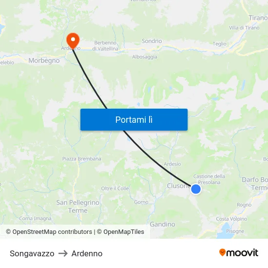 Songavazzo to Ardenno map