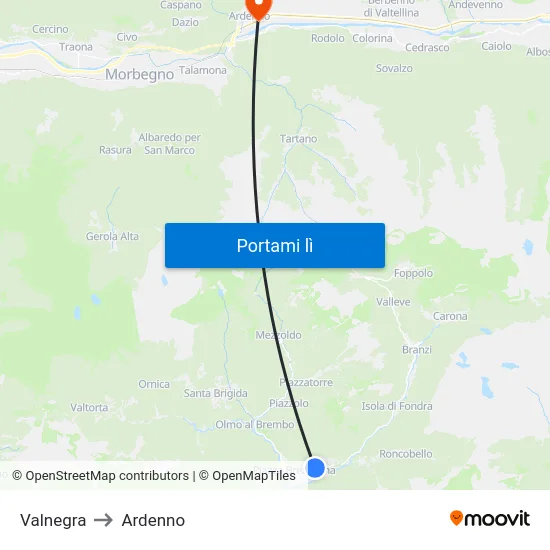 Valnegra to Ardenno map
