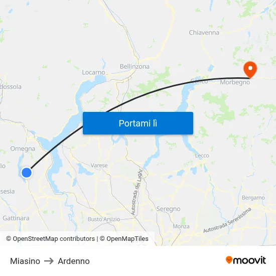 Miasino to Ardenno map