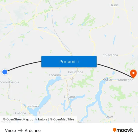Varzo to Ardenno map