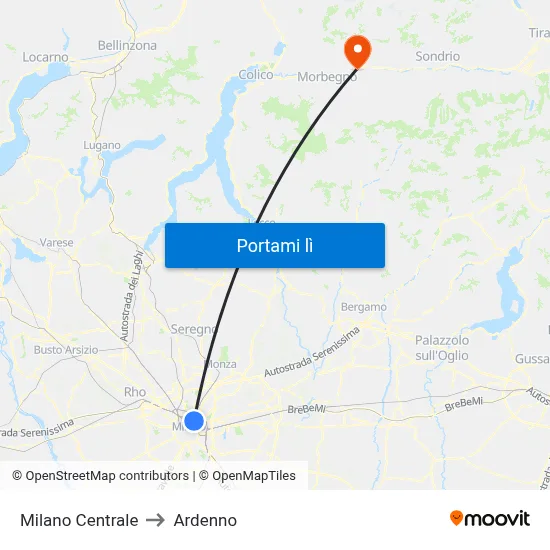 Milano Centrale to Ardenno map