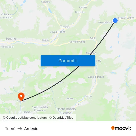 Temù to Ardesio map