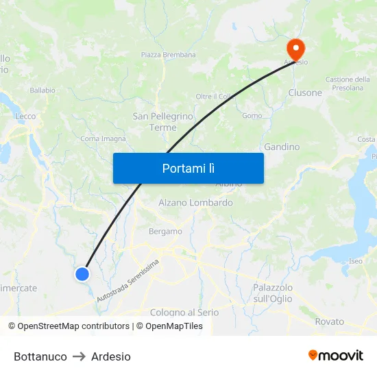 Bottanuco to Ardesio map