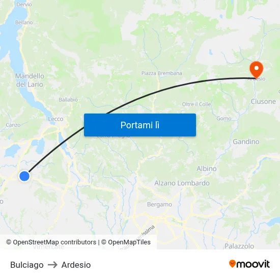 Bulciago to Ardesio map