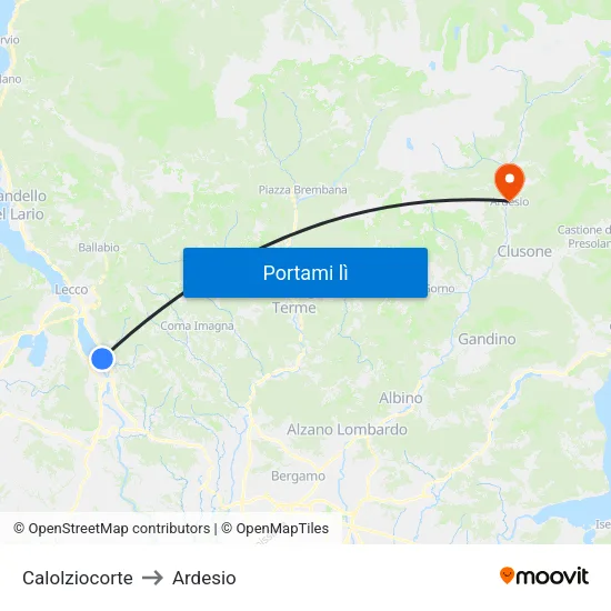 Calolziocorte to Ardesio map