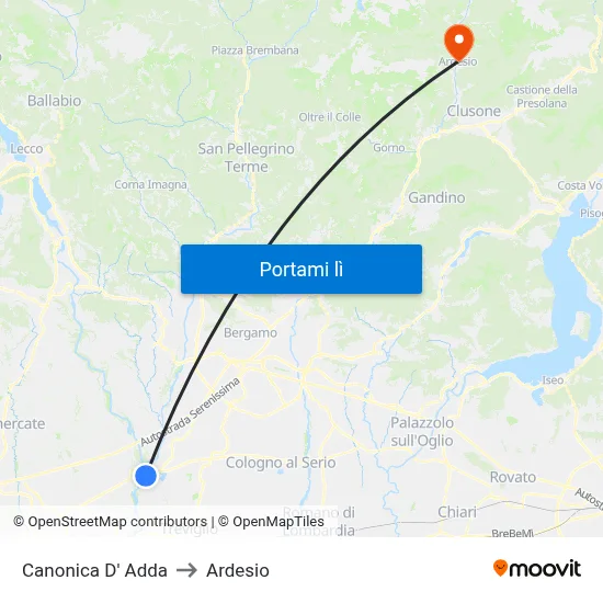 Canonica D' Adda to Ardesio map