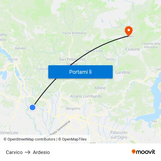 Carvico to Ardesio map