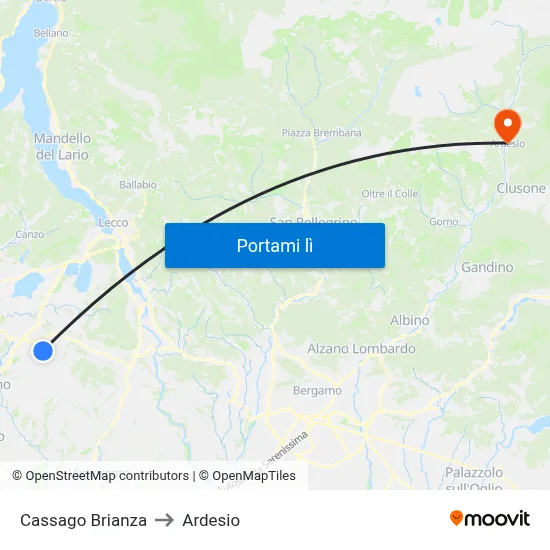 Cassago Brianza to Ardesio map