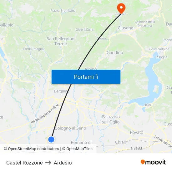 Castel Rozzone to Ardesio map