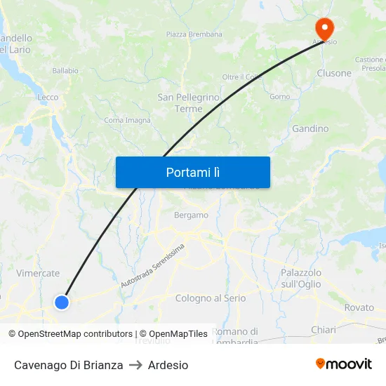 Cavenago Di Brianza to Ardesio map