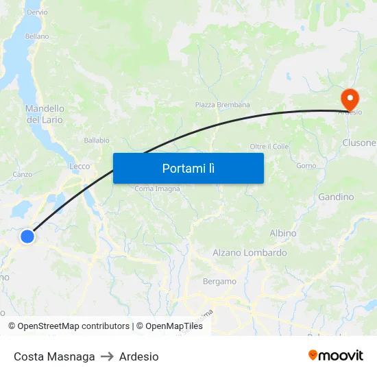 Costa Masnaga to Ardesio map